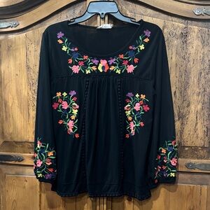 Altar'd State Black Floral Embroidered Blouse